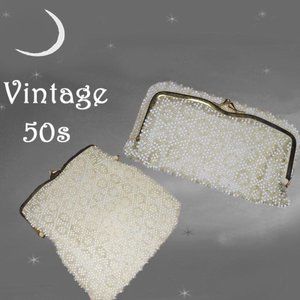 Vintage Ivory Beaded 50s Bridal Clutch Purse